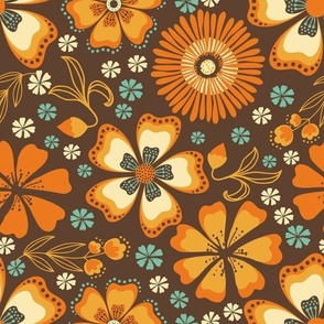 70s vibes Retro Floral on brown