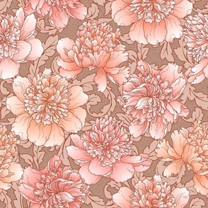 Victorian Peony Floral Peach Beige