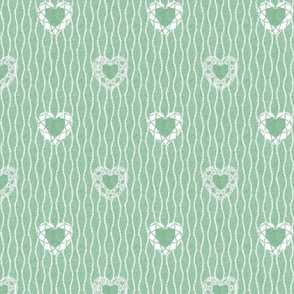Lace Hearts on Pale Green Nappy Faux Velvet