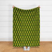 Gothic Revival floral lattice, black and yellow on green
