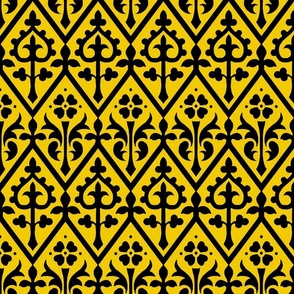 Gothic Revival floral lattice, black on yellow