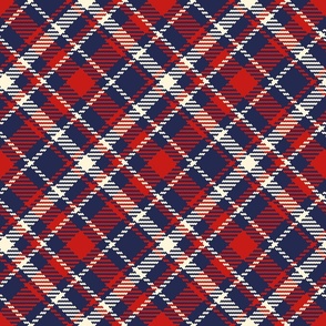 Tartan plaid blue red white diagonal