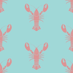 Pink stamped texture lobster on blue aqua background (large)