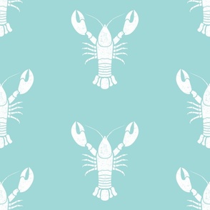 White stamped texture lobster on blue aqua background (large)