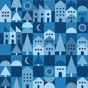 Cheerful Checks Village | Blue