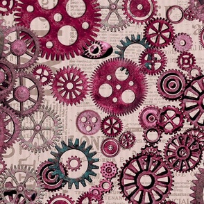 Fancy Pink Steampunk Rusty Gear Pattern For Vintage Lovers