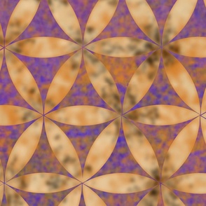 Batik Inspired Interlocked_Circles in Gold and Purple Large Scale