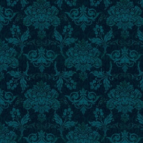 Victorian Damask Flower Vintage Ornament Pattern Emerald Green Teal Turquoise Medium Scale