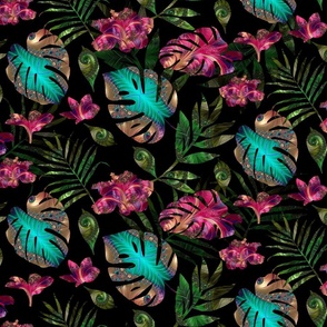 Opulent Futuristic Luxury Botanical Pattern With Fractal Texture In Bright Colors