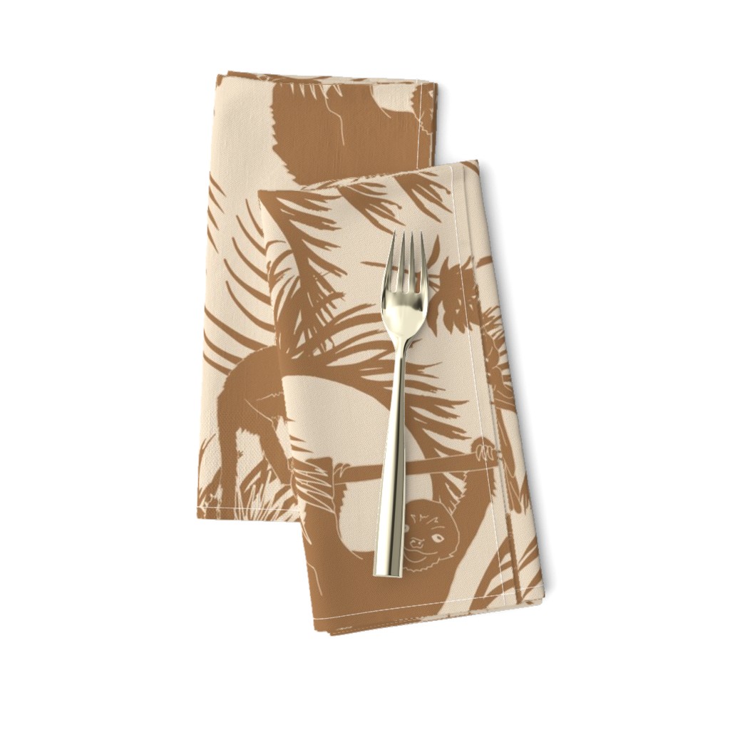 Beige Tropical Silhouettes with Toucan, Sloth, Macaws + Monkeys