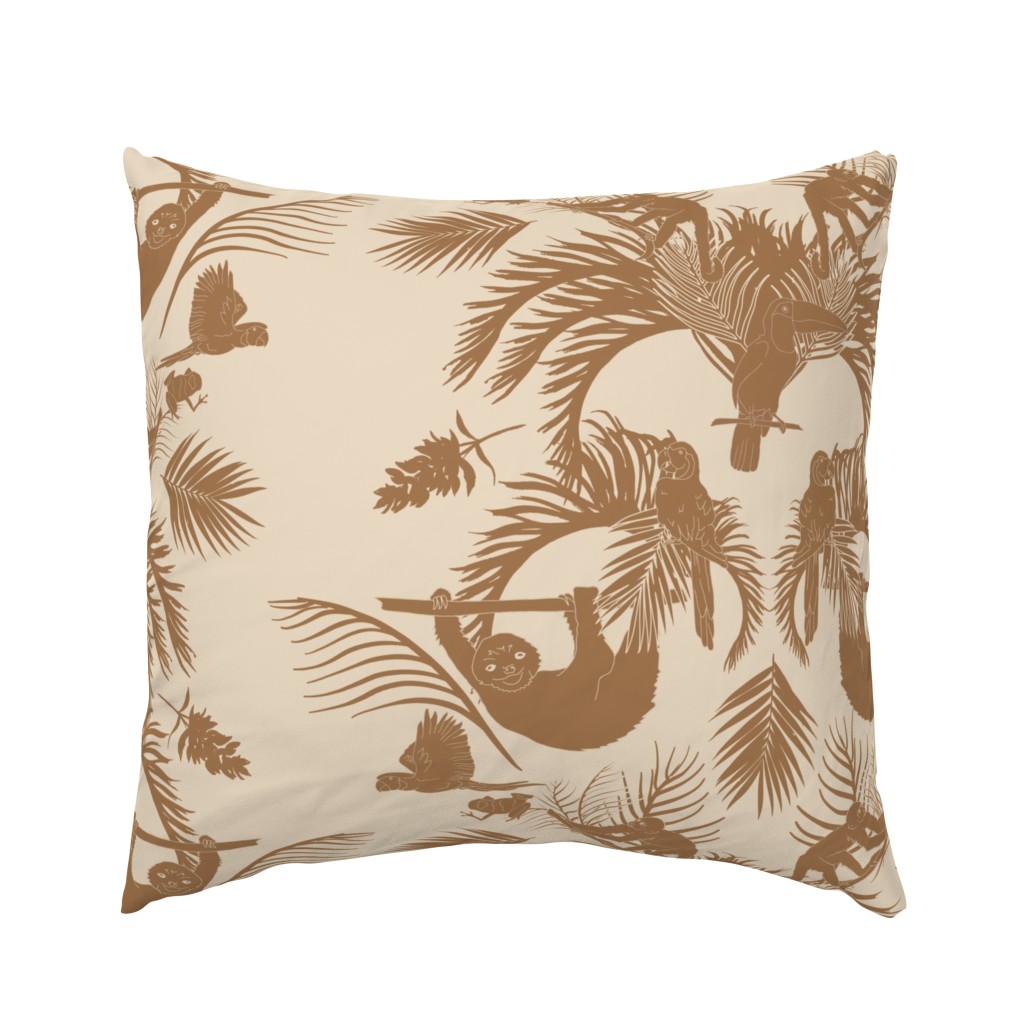 Beige Tropical Silhouettes with Toucan, Sloth, Macaws + Monkeys