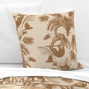 Beige Tropical Silhouettes with Toucan, Sloth, Macaws + Monkeys