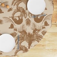 Beige Tropical Silhouettes with Toucan, Sloth, Macaws + Monkeys