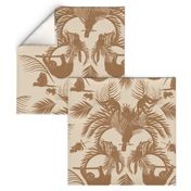 Beige Tropical Silhouettes with Toucan, Sloth, Macaws + Monkeys