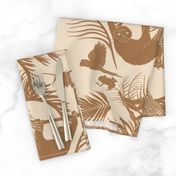 Beige Tropical Silhouettes with Toucan, Sloth, Macaws + Monkeys