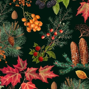 Autumn Mood Vintage Botanical Pattern On Black 