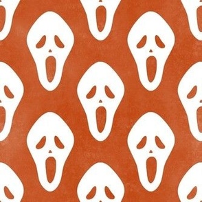 Medium Scale White Halloween Scream Face Masks on Orange