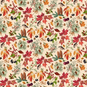 Autumn Mood Vintage Botanical Pattern Smaller Scale