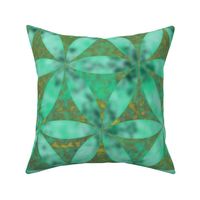 Batik Inspired Interlocked Circles in Green and Yellow Large Scale