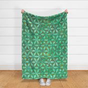 Batik Inspired Interlocked Circles in Green and Yellow Large Scale