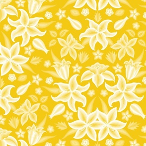 Embroidered Lilies XL wallpaper scale in sunshine yellow by Pippa Shaw