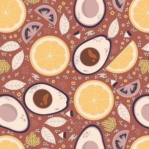 Avocado And Lemon Seamless Pattern / Medium Scale