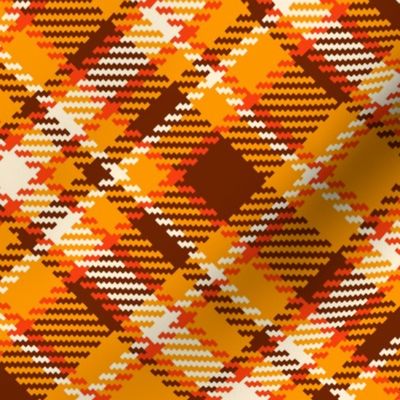 Large 70s Tartan yellow cream brown diagonal MCM