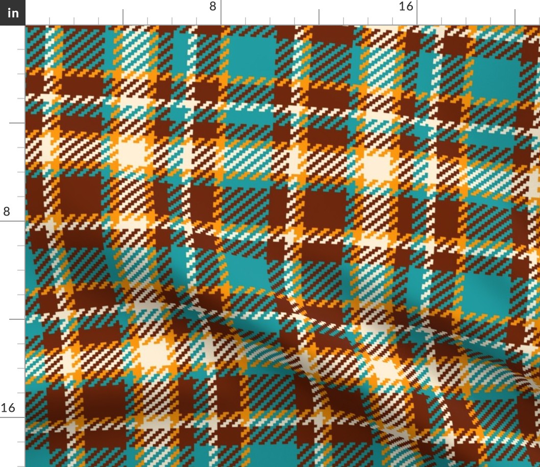 Large 70s Tartan teal brown cream MCM