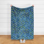Batik Inspired Interlocked Circles in Blue and Green Large Scale