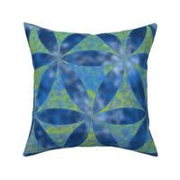 Batik Inspired Interlocked Circles in Blue and Green Large Scale