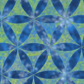 Batik Inspired Interlocked Circles in Blue and Green Large Scale