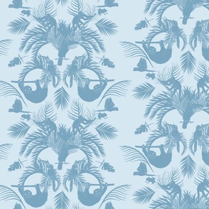 Blue Tropical Silhouettes with Toucan, Sloth, Macaws + Monkeys