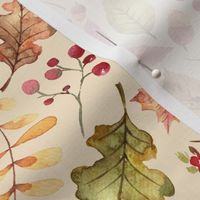 (medium) Colorful watercolor autumn leaves on light yellow beige (8")