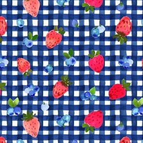 Strawberry Blueberry gingham navy small