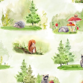 (XL) Watercolor forest friends. cute woodland animals, nature scenes, XLARGE scale 