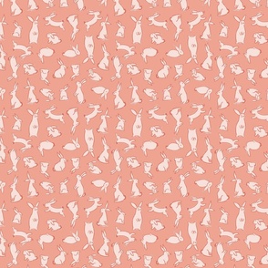 Pale pink bunnies on coral -  rabbit, baby, nursery, girl, cute bunny, plain pink
