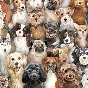 (medium) All the dogs – watercolor dog breed family portrait, cute for dog lovers  (medium scale) 