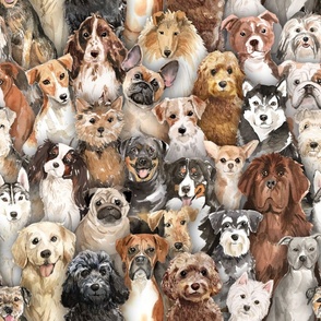(large) All the dogs – watercolor dog breed family portrait, cute for dog lovers  (large scale) 