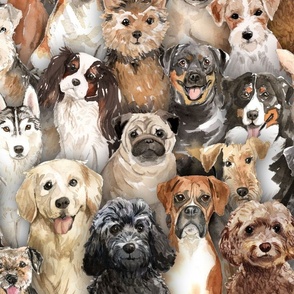 (extra large) All the dogs – watercolor dog breed family portrait, cute for dog lovers  (extra large scale) 