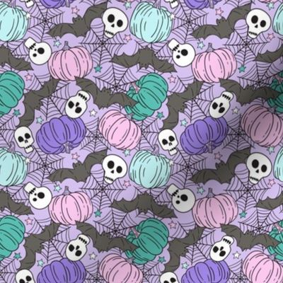 Halloween Pumpkins Skulls and Bats Pastel - small scale