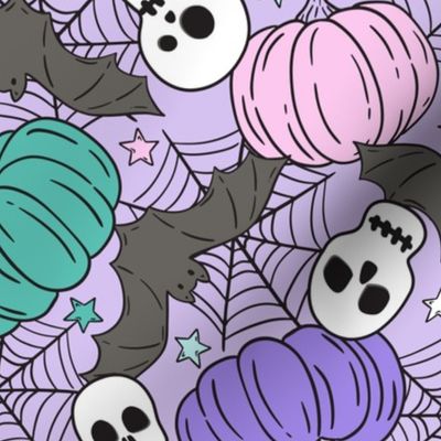 Halloween Pumpkins Skulls and Bats Pastel - Large scale