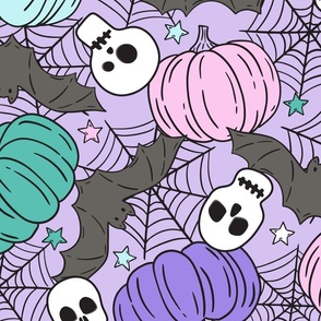 Halloween Pumpkins Skulls and Bats Pastel - XL Scale