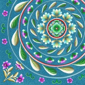 Botanical Mandala on Teal - Medium