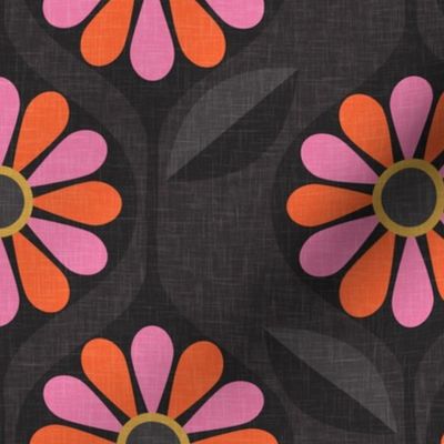 Sophisticated Seventies floral in pink, orange and black