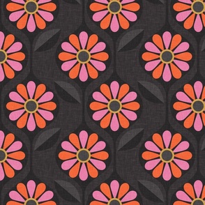 Sophisticated Seventies floral in pink, orange and black