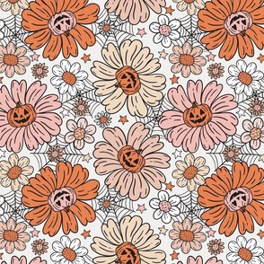 Jack O Lantern Floral Orange Pink - Large Scale