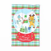 Merry Christmas Polar Bear Snowman Reindeer Snow Globe Tea Towel and Wall Hanging