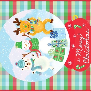 Merry Christmas Snow Globe Wallhanging and or Tea Towel