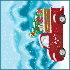 Santa In Christmas Truck Wallhanging and or Tea Towel