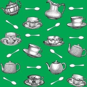 Victorian Tea Party black and white on green